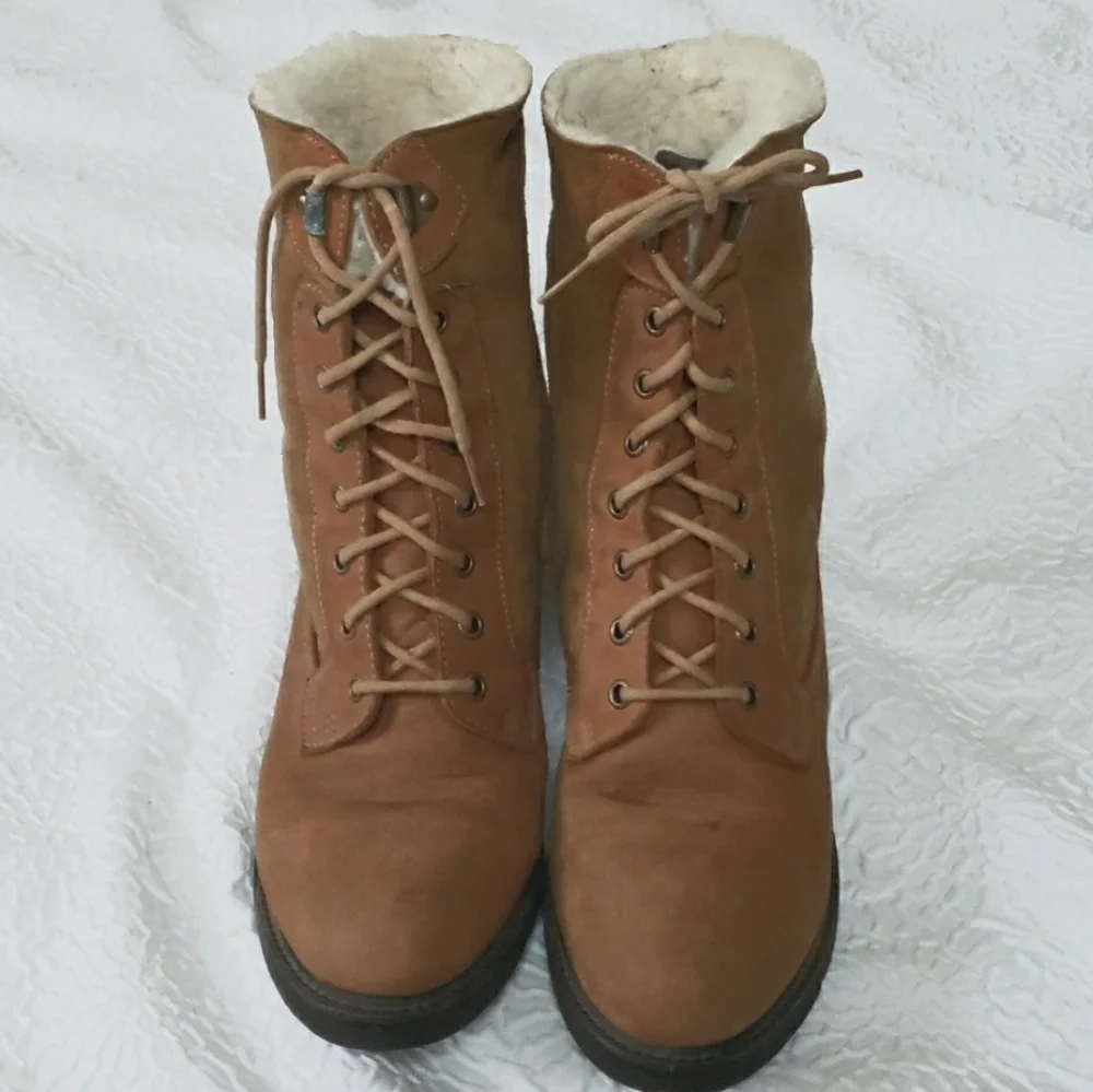 Rockport Vintage Womens Cognac Shearling Leather Boots Outdoor Size 10 W
